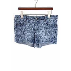 Patterned Denim Shorts Womens 12 Y2K Festival Indie Sleaze Raw Hem Stretch